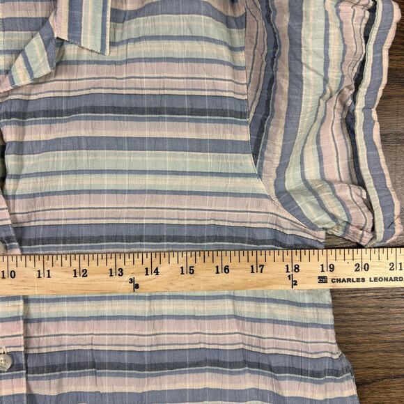 Eddie Bauer Shirt Womens Medium Blue Pink Striped Button Up Short Sleeve Blouse - Picture 5 of 8